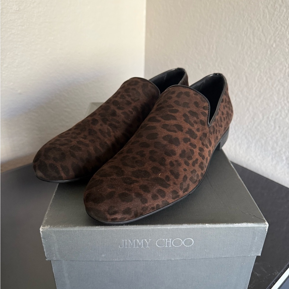 Jimmy Choo Men's Dark Brown Animal Print Loafers